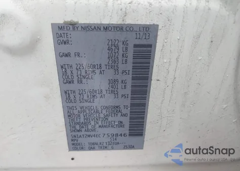 2014 Nissan Rogue Sl z USA, uszkodzony, nr VIN 5N1AT2MV4EC759846